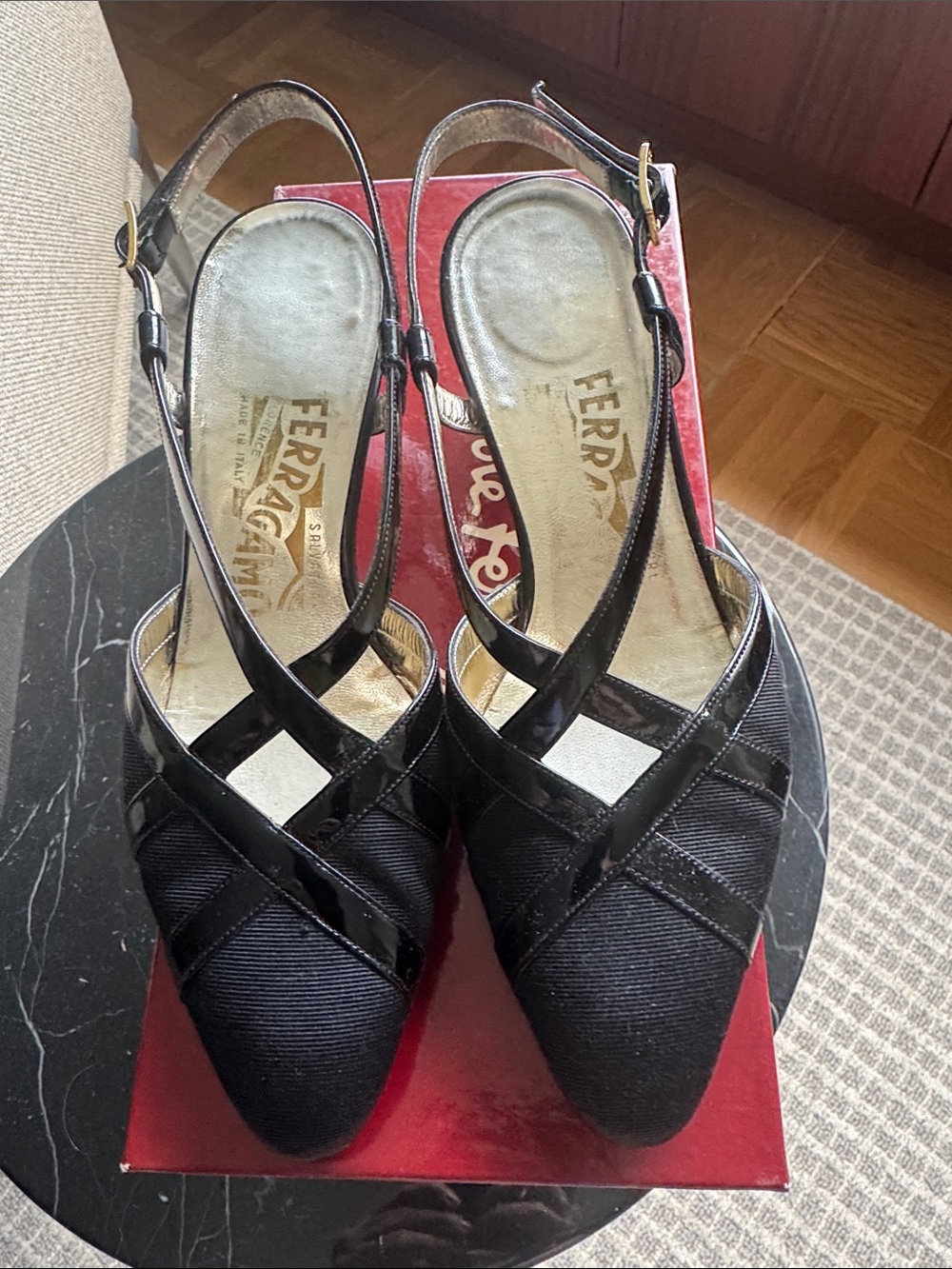 Salvatore Ferragamo Black Crisscross Slingback Dress Shoes